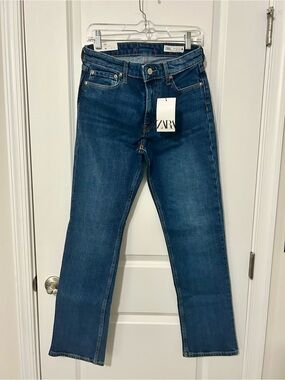 ZARA Women’s Straight-Leg Jeans in Deep Blue Denim
